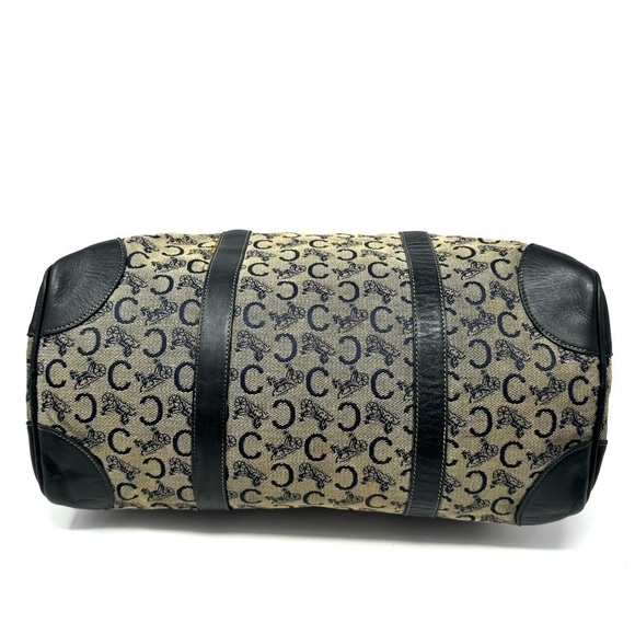 Celine Vintage Macadam Boston Bag – Triomphe Horse Carriage Logo, Navy Canvas - Picture 11 of 12